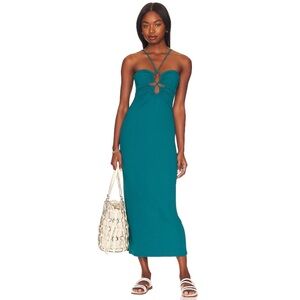 L*Space LSPACE Ellery Dress in Deep Sea blue green ribbed midi maxi dress Sz S